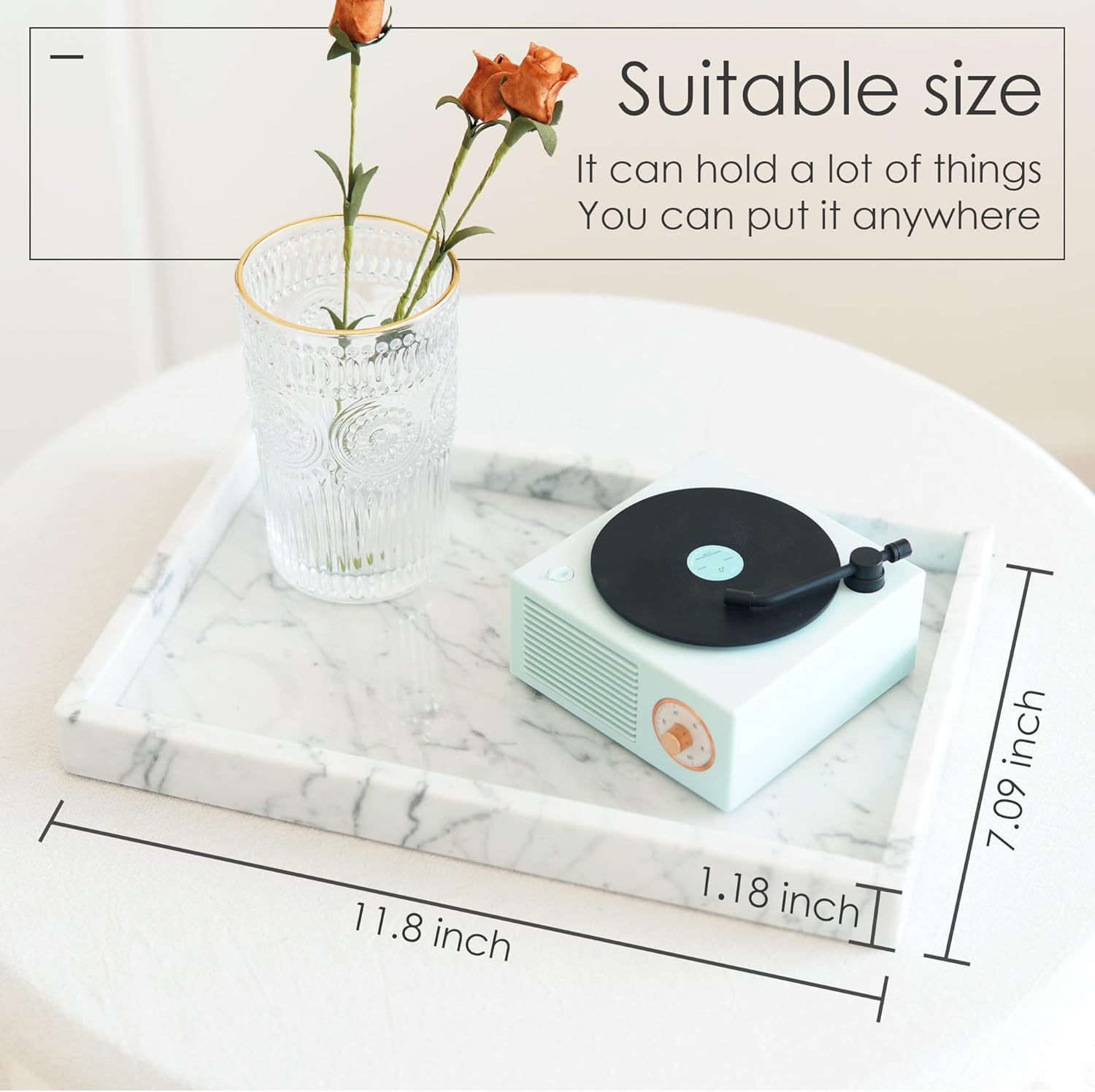 JESSILIN HOME Italian Natural Marble Tray, Vanity Tray, Serving Tray, Decor Tray for Kitchen, Bathroom, Carrara White 12x 7X 1.2inch : Home & Kitchen