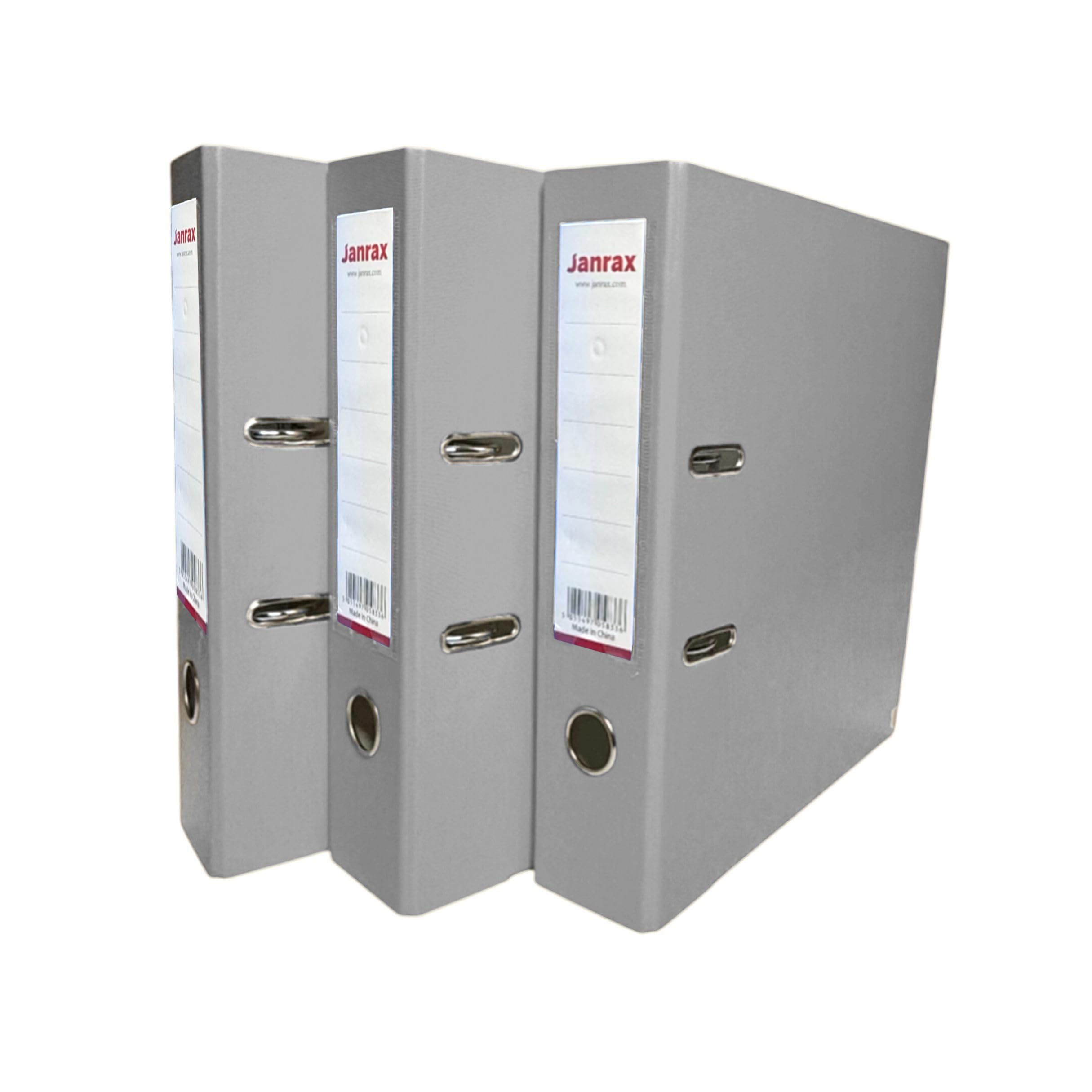 Pack of 3 A4 Grey Paperbacked Lever Arch Files by Janrax -Office Filing folders, Document Organiser, School Stationery, Hospital File Storage, Archive folders, Metal Clip Files