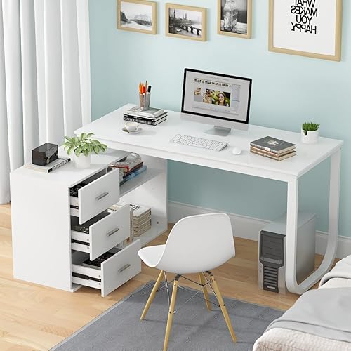 Miniatura 25 de FUFU&GAGA Escritorio de oficina grande en forma de L de 55.1 pulgadas con archivador de 41.3 pulgadas, escritorio esquinero para computadora con 3