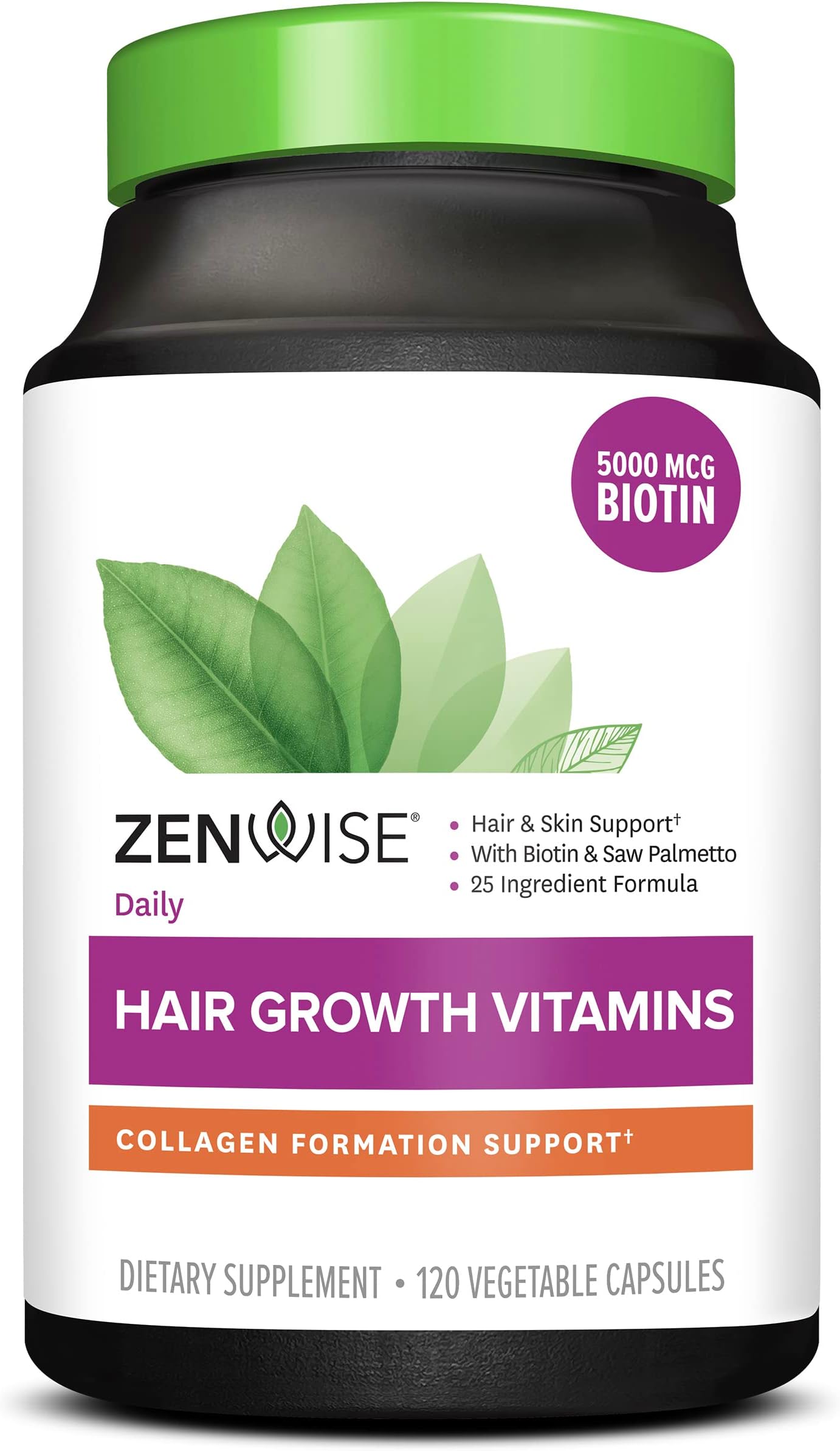 Zenwise Hair Growth Vitamins - Hair Loss Treatment with Biotin, Saw Palmetto DHT Blocker, and Vitamins to Stimulate Faster Regrowth and Curb Thinning - Supplement for Men and Women - 120 Count