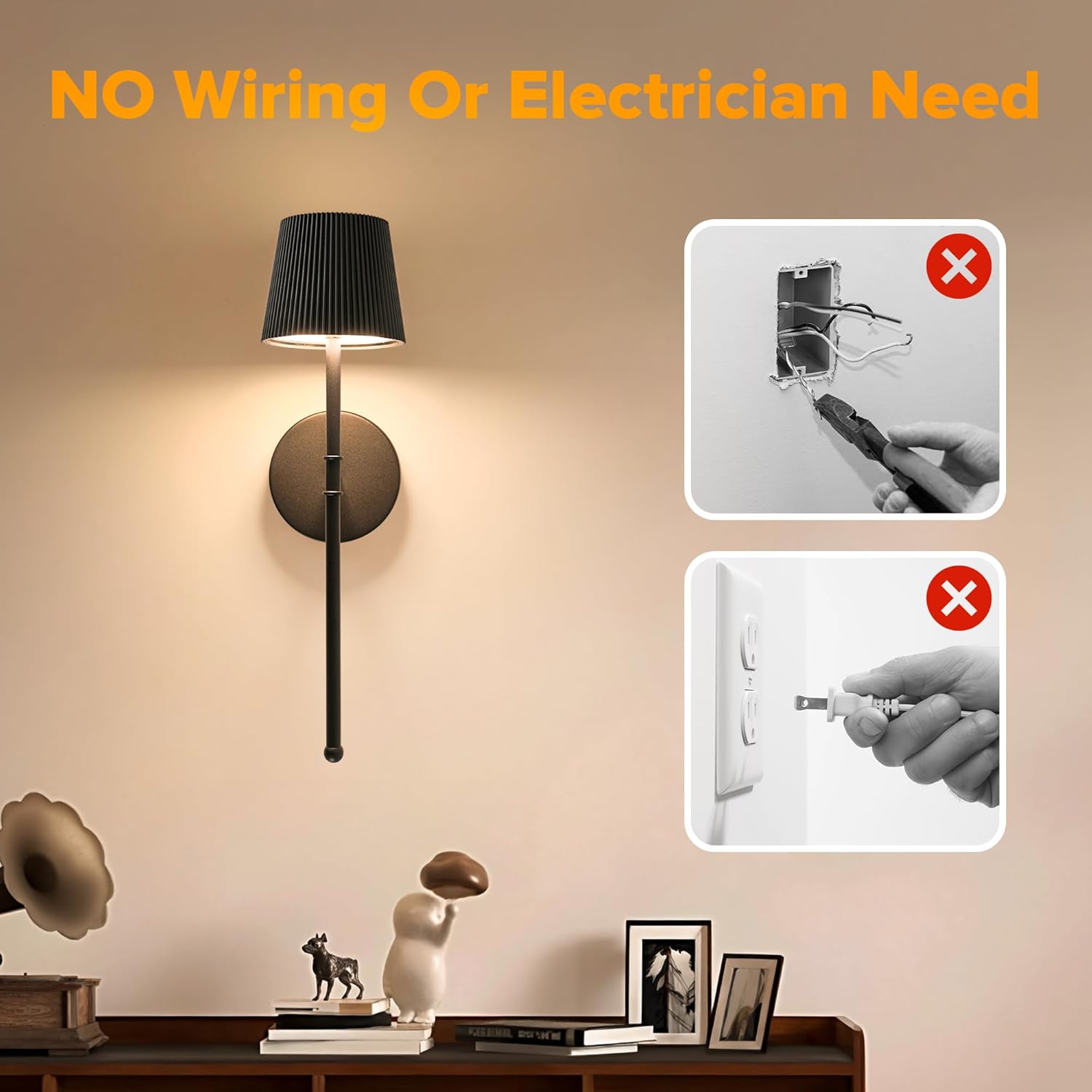 LUTEC Cordless Wall Sconces Set of 2, 5200mAh Wireless Rechargeable Battery Operated LED Wall Lamps, 3 Color Stepless Dimming Portables Lightings for Wall Painting/Living Room/Bedroom/Hallway Decor
