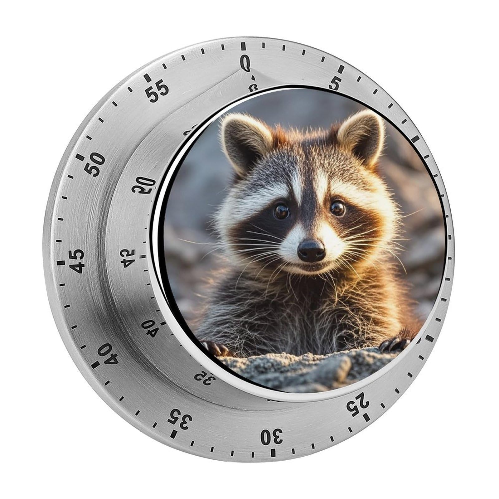 Cute Raccoon Fashion Visual Timers Wind Up 60 Minutes Desk Stainless Steel Magnetic Timer Countdown Clock No Batteries Loud Alarm for Kitchen Chef Cooking