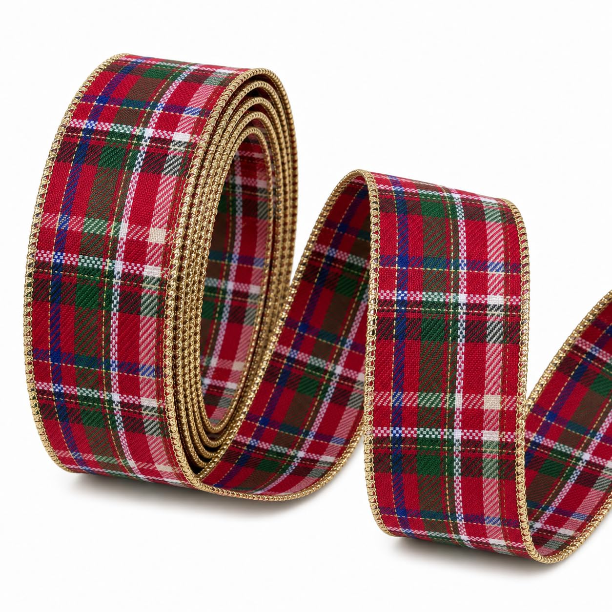 Red & Green Tartan Christmas 5M Ribbon 38mm Wired Edge for Bows & Gifts