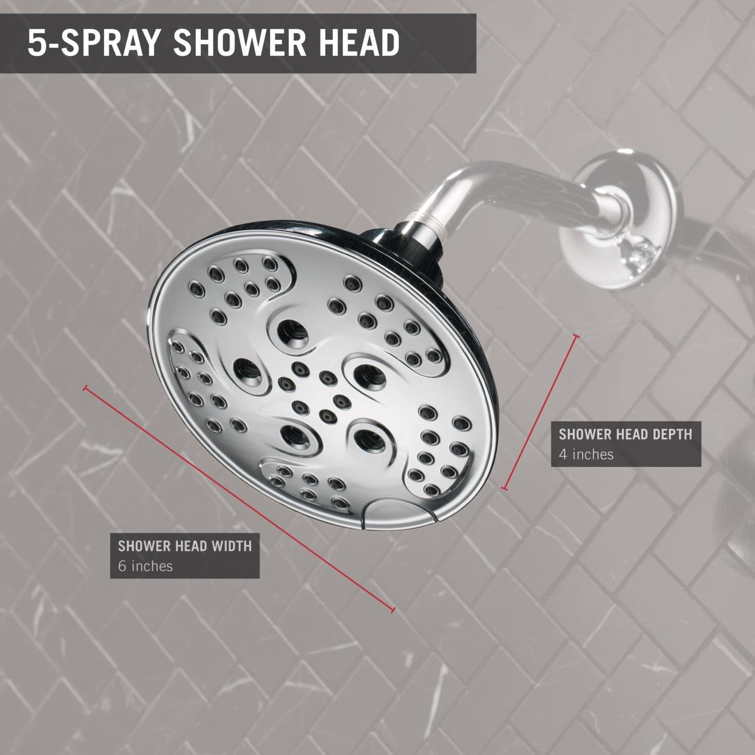 Free Shipping Over $50 Delta 52666 H2Okinetic 5-Setting Raincan Shower head, Chrome