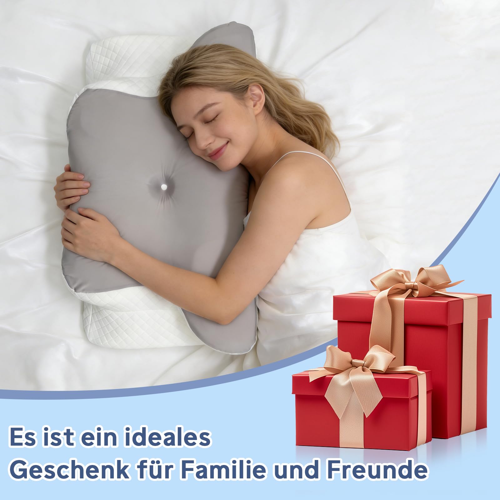 Almohada cervical de espuma viscoelástica para el cuello, almohada ergonómica para los lados, la espalda y el estómago, almohada ortopédica, suave y cómoda (60 x 40 x 13 cm, gris)