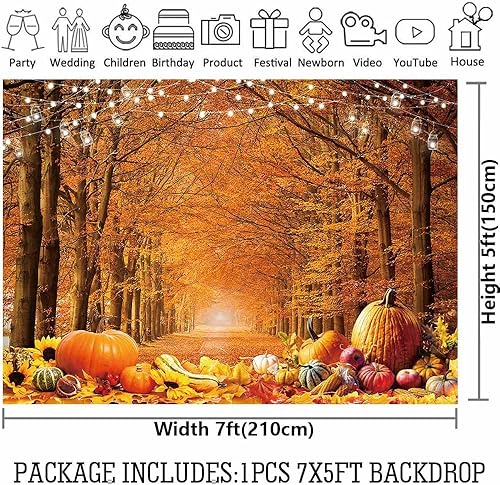 Miniatura 4 de CGXINS Fondo de otoño de 7 x 5 pies, otoño, día de Acción de Gracias, fondo, fotografía, granja, cosecha, calabaza, girasol, bosque, recién nacido,