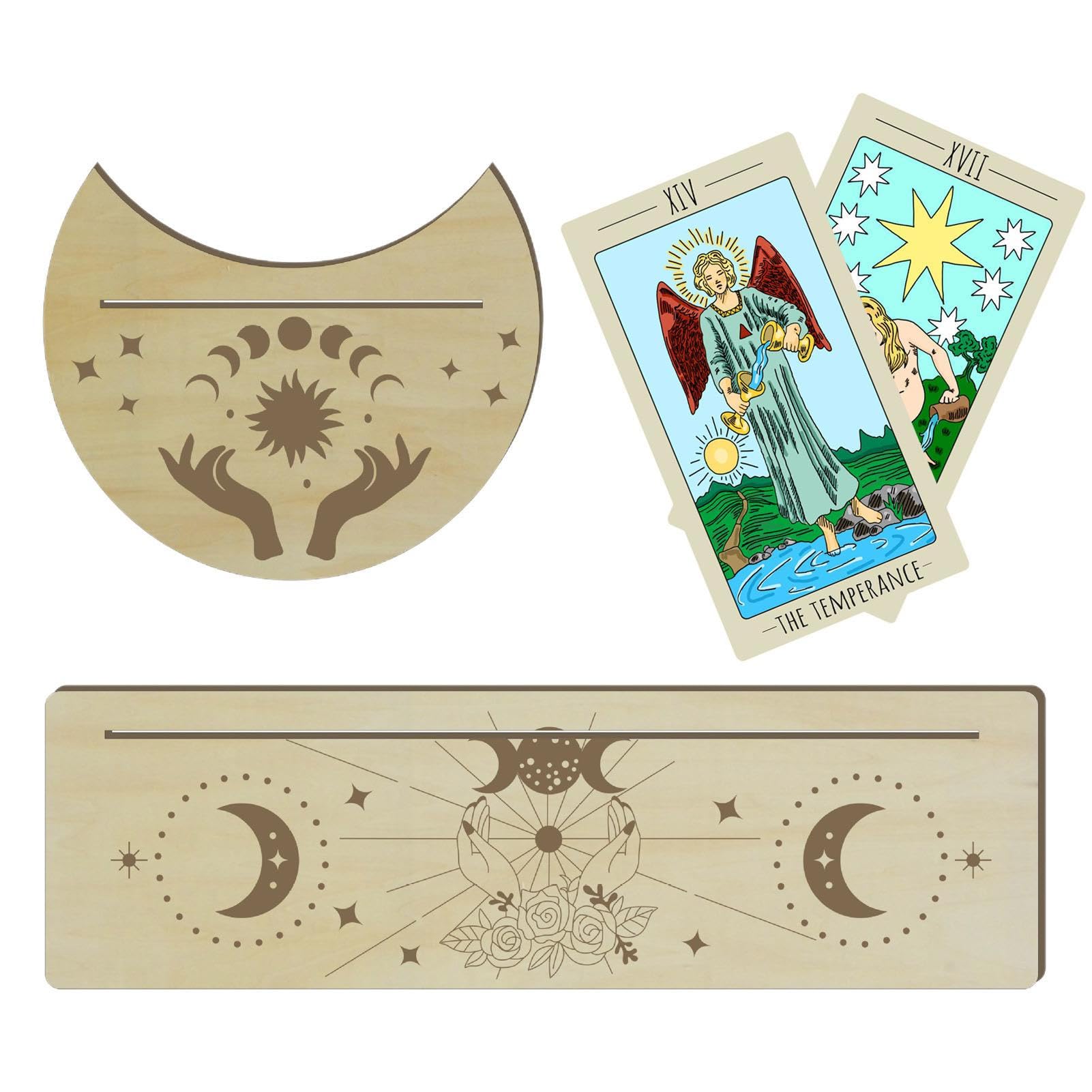 TROONZ Tarot Display Stand - Tarot Card Stands,Wooden Tarot Altar Bracket, Moon Shape and Rectangle Card Holder for Witch Divination Tools