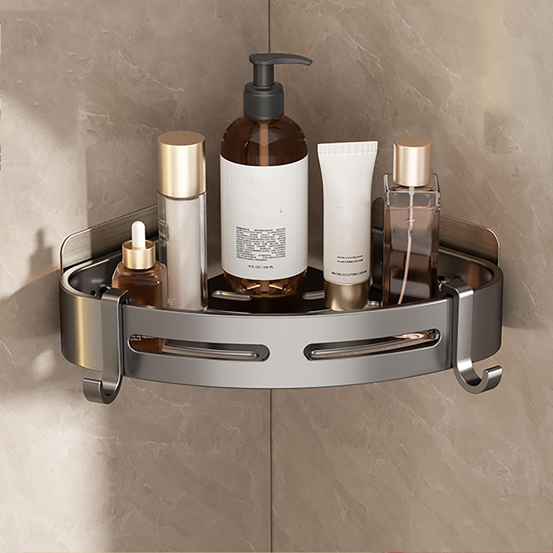 SRURLLUG Corner Shower Caddy Adhesive No Drilling Stainless Steel Shower Storage Rack Large Capacity Corner Shower Shelves Wall
