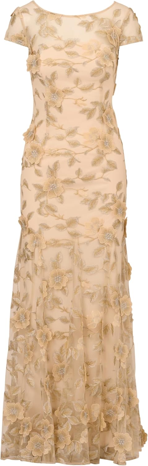 Adrianna Papell Womens Floral Embroidered Godet Gown