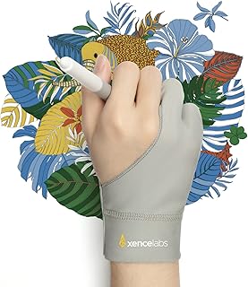 XENCELABS Drawing Glove, Antifouling Glove for Graphics Tablet, Artist Glove for Right and Left Hand, 2-Finger Glove for traditional/digital drawing, Gray, S