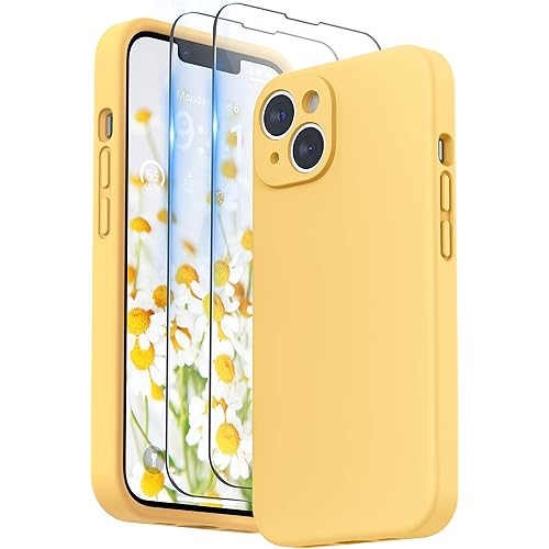 SURPHY Case for iPhone 14 Plus Case with Screen Protector and Camera Protection, Liquid Silicone Phone Case with Soft Microfiber Lining, Sunglow