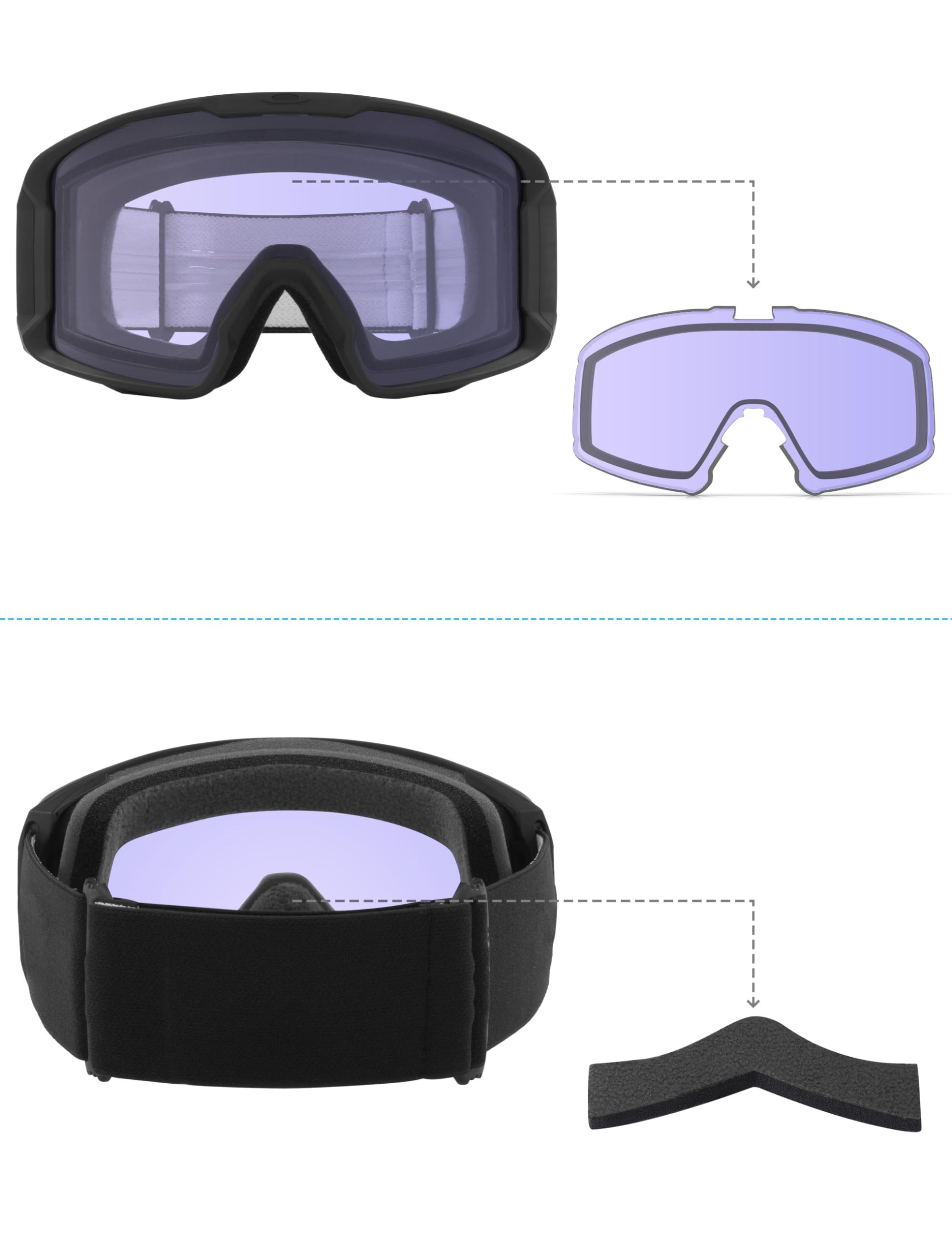 Anti-Beschlag-Skibrille, Ersatzgläser und Nasenpads für Oakley Line Miner L OO7070 Schneebrille