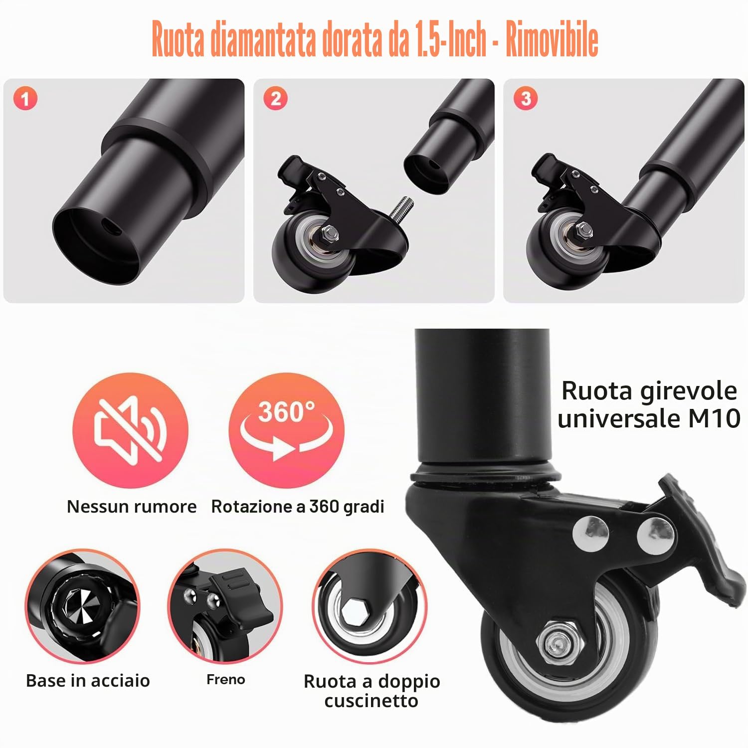 4 Pezzi Piedini Regolabili Per Mobili, Con Ruote Per Freno, 360 Gradi Di Rotazione Liscia Mobile Ruota Mobilia Piedi, Per Divano, Letto, Armadio, Tavolo E Mobili Fai Da Te (14-16cm(Bianco))