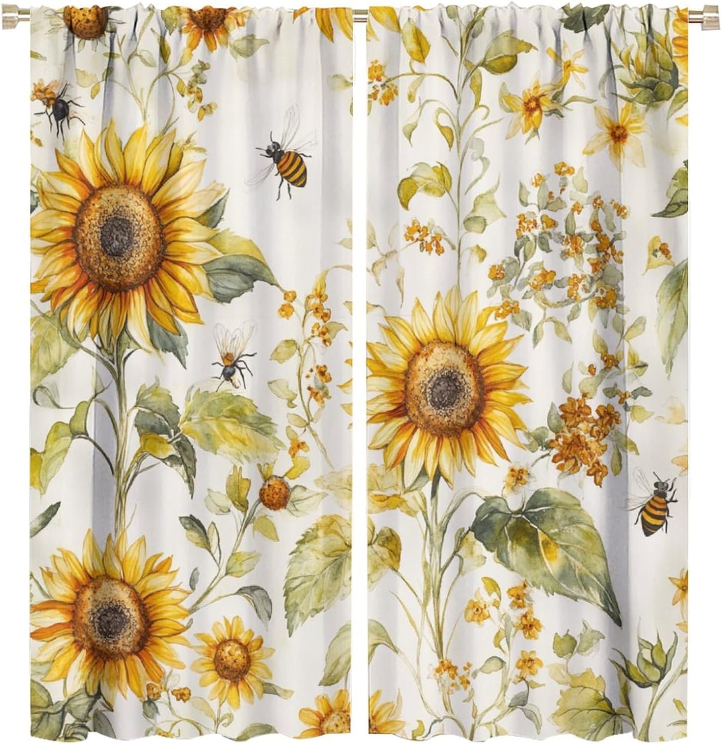 Vintage Flower Botanical Blackout Curtains, Classic Bee Nature Curtains Rod Pocket Thermal Insulated Window Drapes for Bedroom/Living Room, 31.5W x 72L, 2 Panels