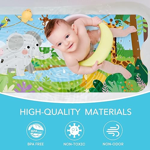 Miniatura 3 de SHUCHING Alfombra de baño de animales para bebé para bañera antideslizante de 40 x 16 pulgadas, tapete de baño para niños pequeños, tapete de ducha