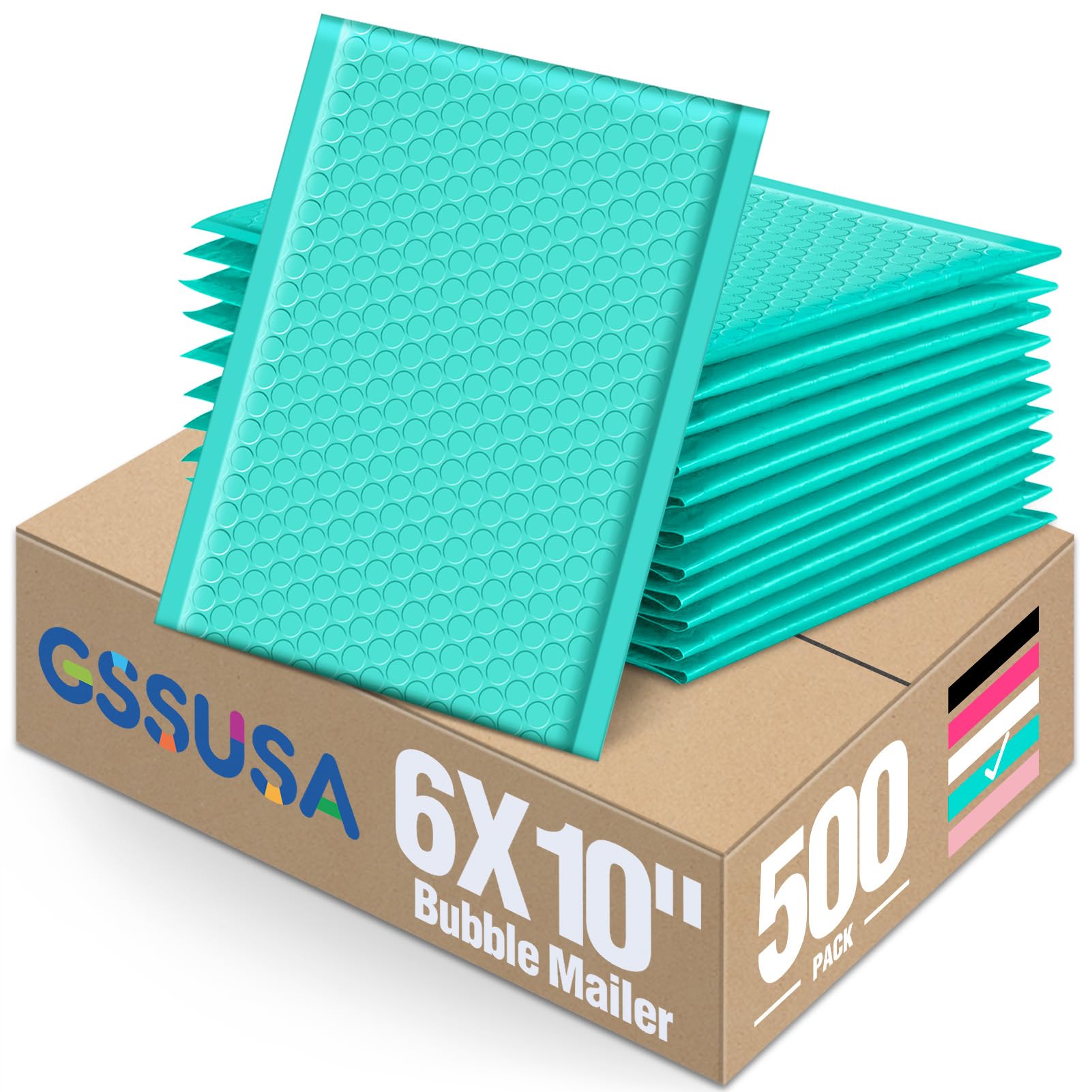 GSSUSA Teal Bubble Mailers 6x10" 500 Pack Padded Envelopes Self Seal