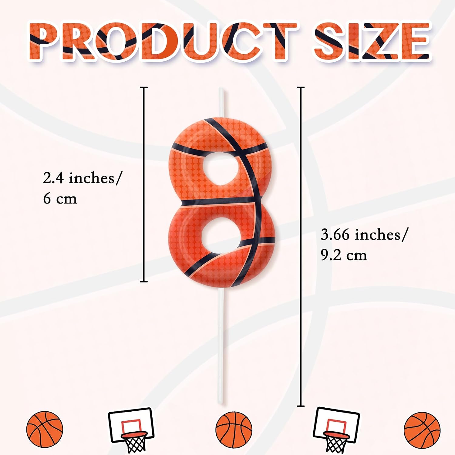 Basketball Number Candles, Sports Theme Birthday Cake Topper or Cupcake Toppers for Boys Girls & Adults, Basketball Party Decorations,Sport Fans Party Supplies, Theme Birthday Decorations Candles 8