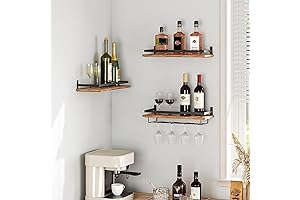 HOOBRO Wall Mounted Shelves for 3 Stemware or Glass