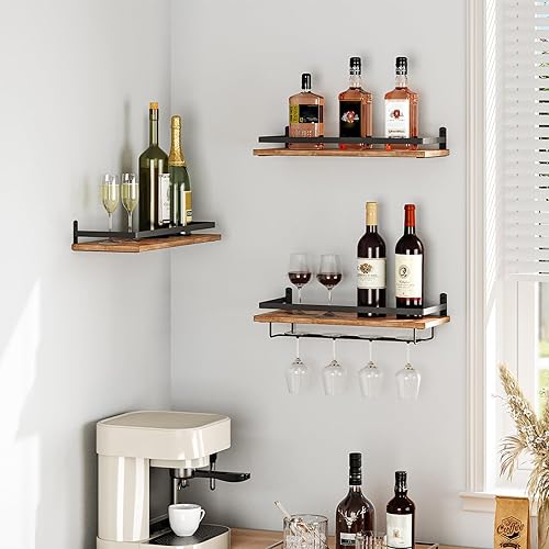 HOOBRO Wall Mounted Wine Rack 3 Pack, Wine Shelf Hanging