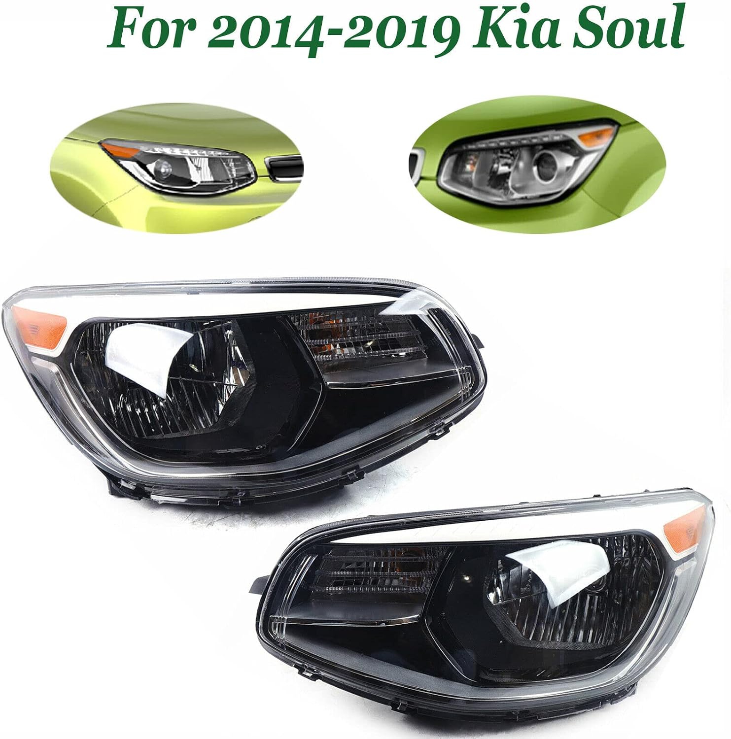 Headlight Assembly Fit for Kia Soul 2014 2015 2016 2017 2018 2019, Headlamp Halogen Direct Replacement, Driver & Passenger Side (Left+Right)