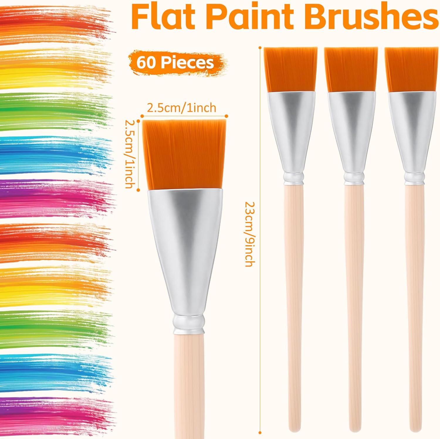 Crtiin 60 Pcs Flat Paint Brushes for Acrylic Painting Large Acrylic Paint Brushes Bulk Artist Painting Brush for Watercolor Oil Detail Craft Face Body Art(Wood Color,1 Inch)