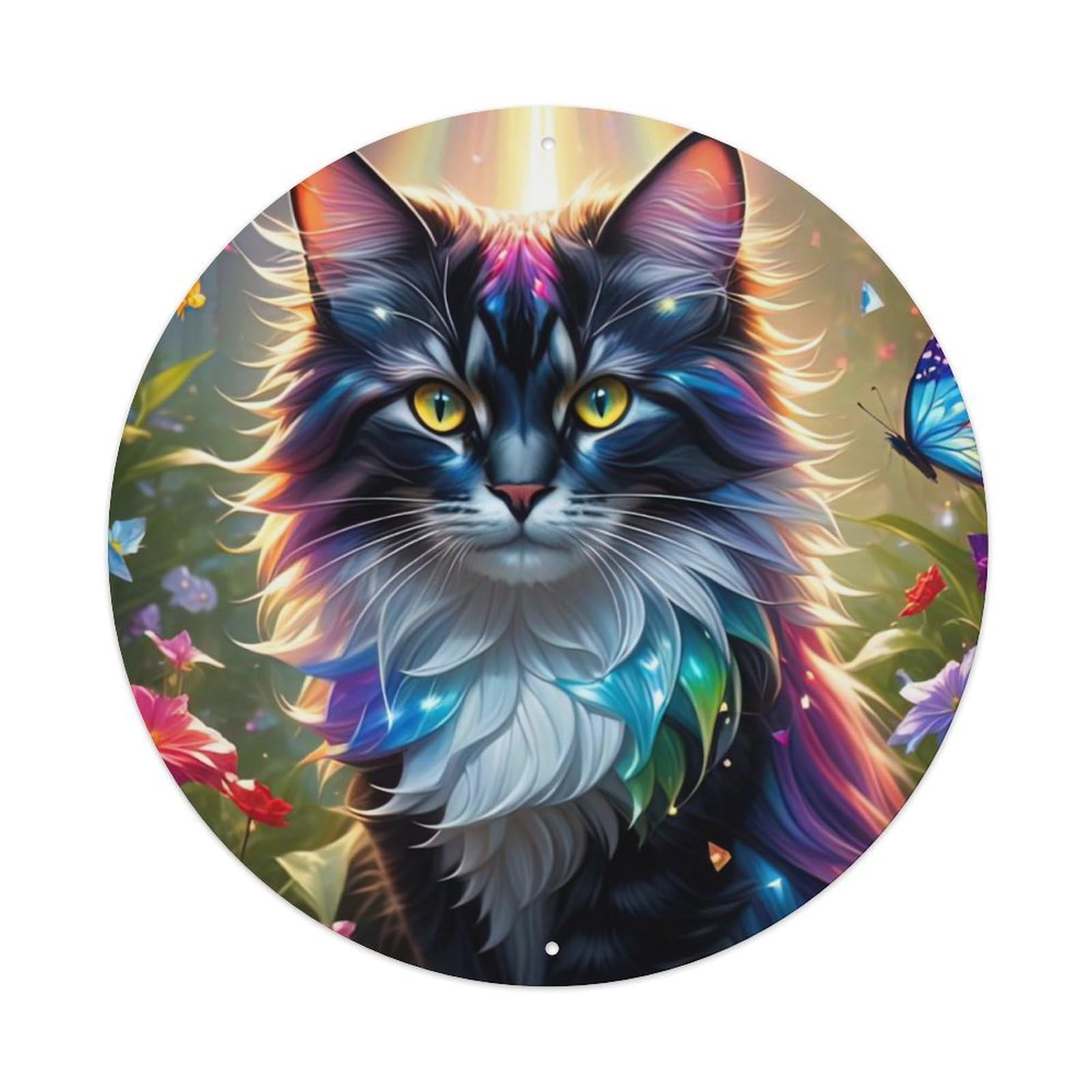 Animal Artwork Butterfly And Kitten Metal Tin Sign