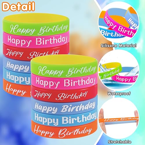 Miniatura 4 de 48 pulseras de goma de cumpleaños, pulseras de silicona de colores para regalo de feliz cumpleaños, pulseras elásticas de silicona para