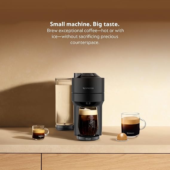 Nespresso Vertuo Pop+ Limited Edition Coffee and Espresso Maker by De'Longhi, Black Matte with Dark Chrome Descaling Kit