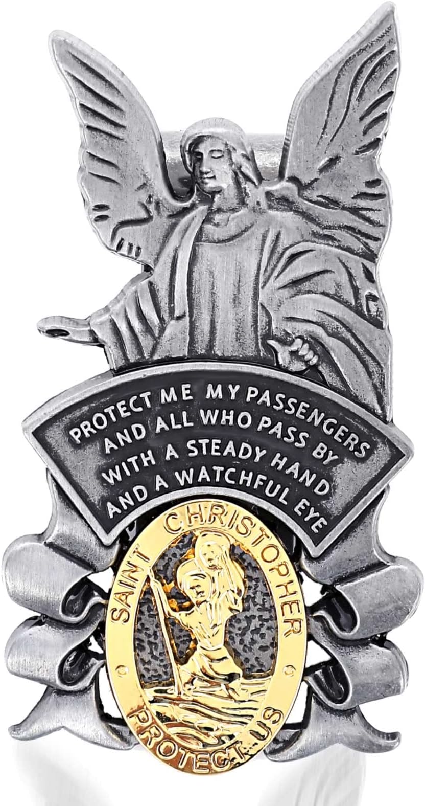 cobee St Christopher Medal for Car, Car Saint Christopher with Guardian Angel Visor Medal Clip Religious Sun Visor Clip Bless Driving Safety New Driver Gift for Travel Protection(1 Piece)