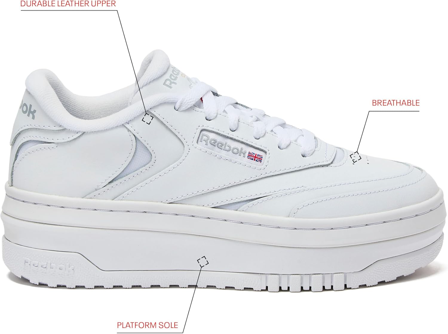 Reebok Club C Extra Platform Sneakers for Women - White Casual Tennis Women's Fashion Sneakers - Womens Shoes Size 5 to 11 - Image 2