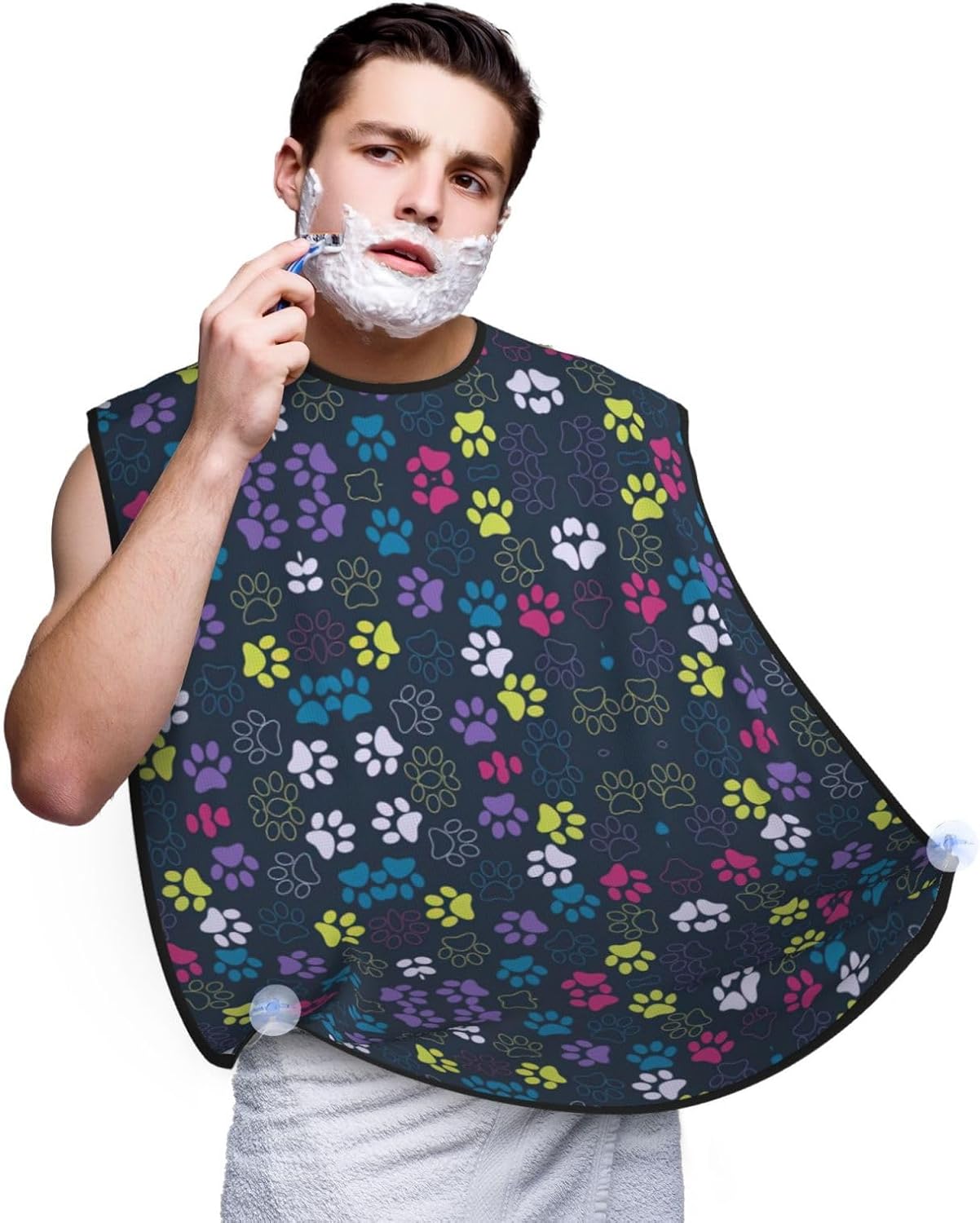 Cute Dog Paw Print Beard Bib Apron, Shaving Apron For Dad, Men'S Hair Catcher For Shaving Best Gifts For Dad