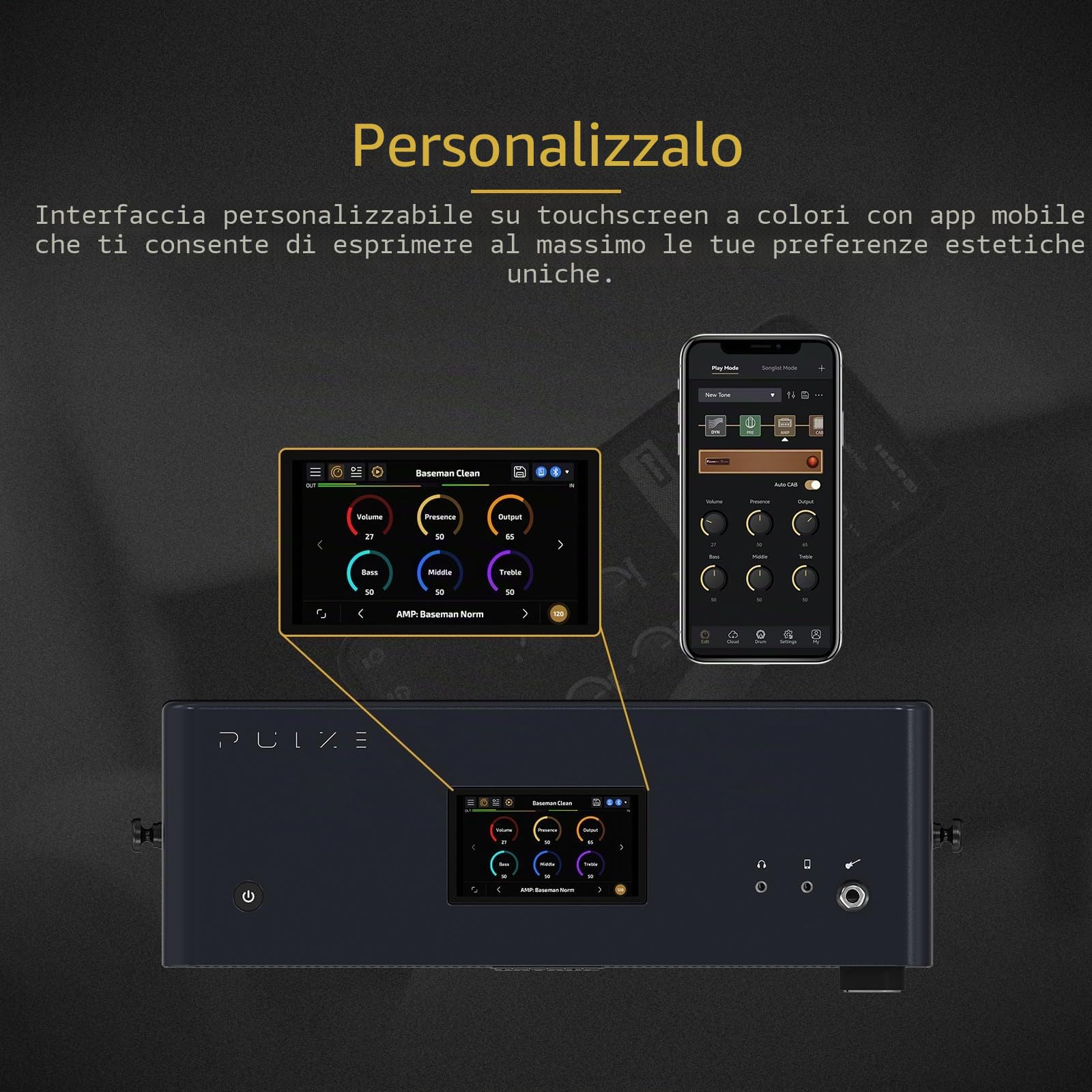 Hotone Amplificatore per chitarra Bluetooth Multifunzionale Touch Screen Guitar Bass IR Cabinet con Multi FX Stereo Mobile APP (Nero)