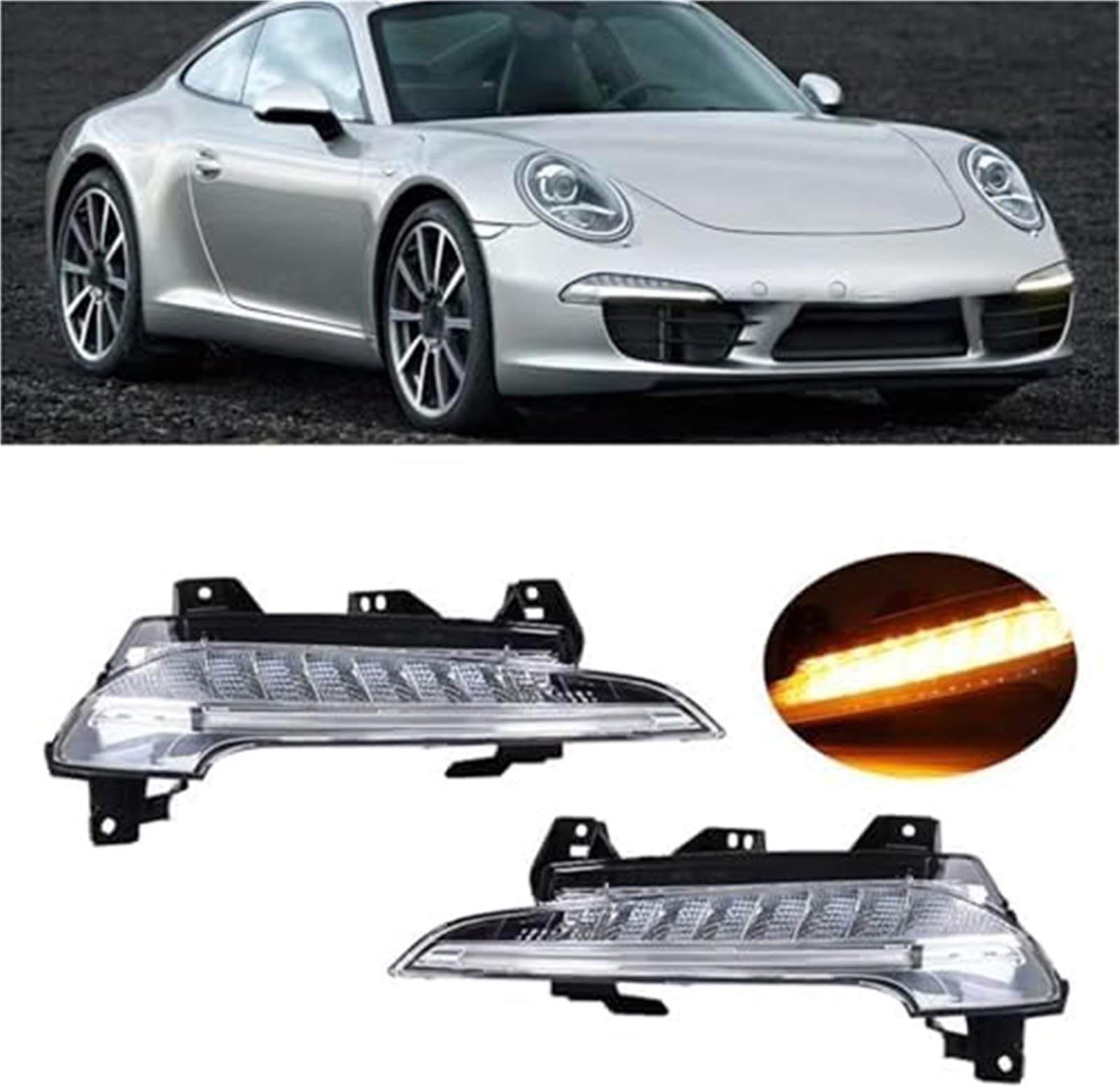 Tylne światło przeciwmgielne, dla Porsche, 911 2012 2013 2014 2015 2016 Przedni zderzak samochodowy Lampa dla jazdy dziennej 99163115104 Lampka odblaskowa ostrzegawcza zderzaka(BLACK Left)