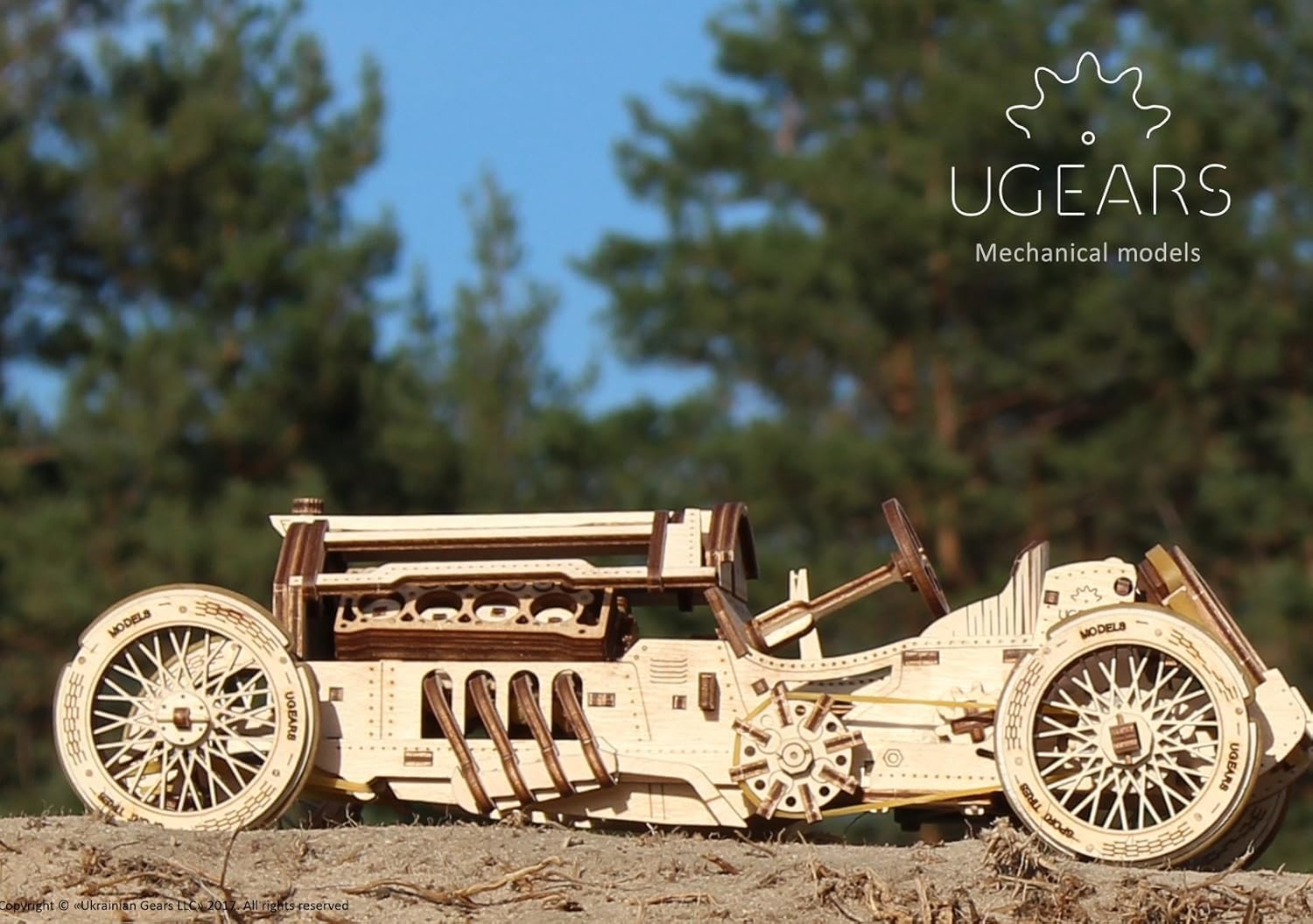 UGEARS Mechanical U-9 Grand Prix Car, Wooden 3D Puzzle, 348-Parts, 13.8-Inch