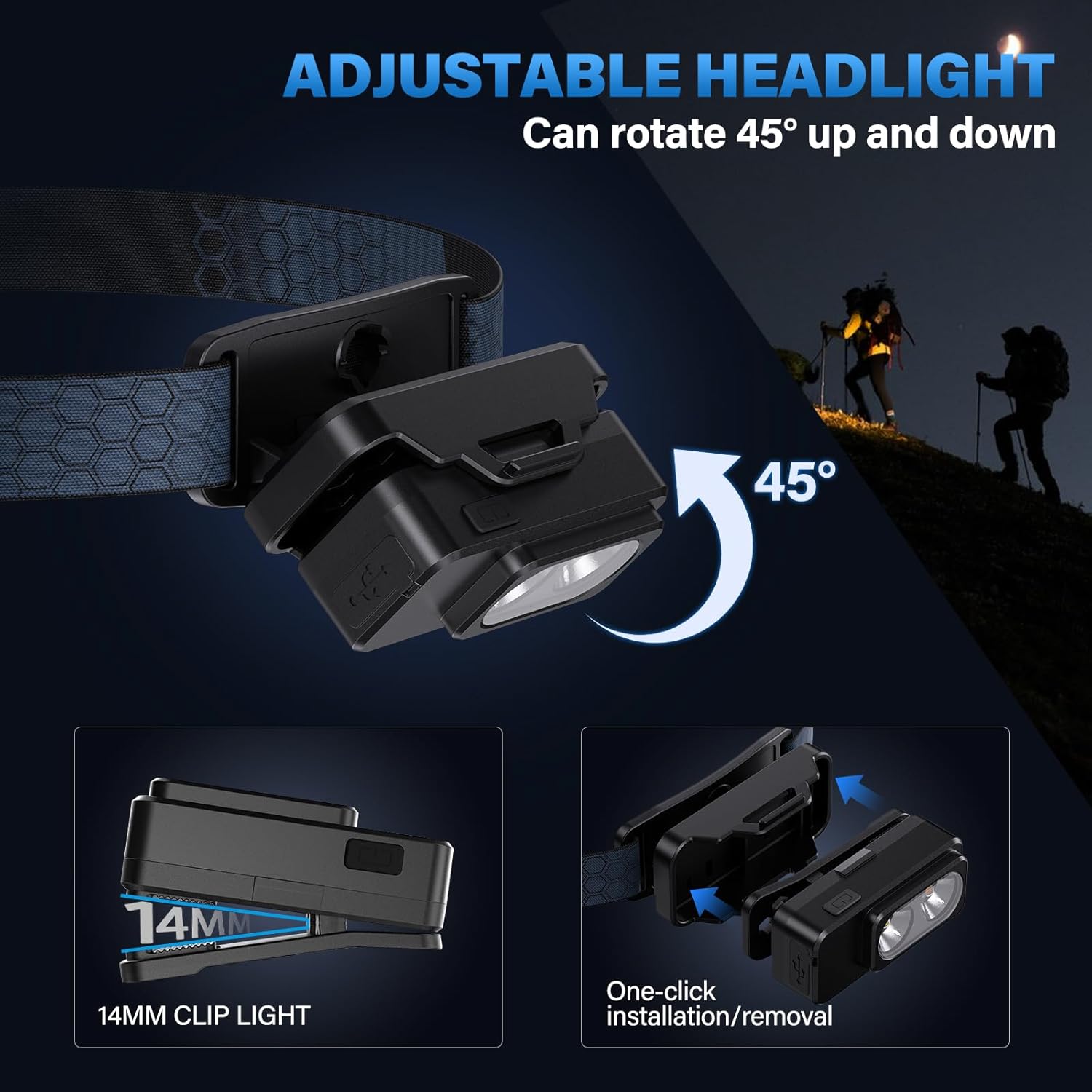Headlamp Rechargeable 2PCS, Super Bright Motion Sensor Head Lamp with 8 Modes, Head Lights for Forehead with Clip & Magnetic, IPX7 Waterproof Led Headlamp for Camping, Hunting, Hard Hat