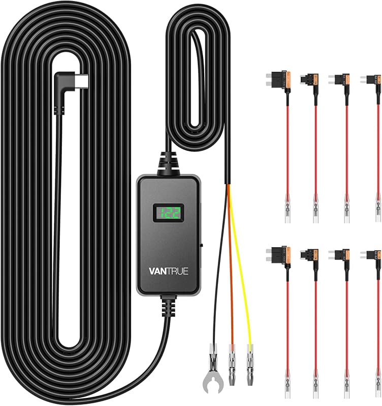 USB-C Display Hardwire Kit with 3-Stage, Acc Cable for Dashcam, 11.6/23.6V, 12/24V, 12.4/24.4V to 5V, Fuse Holder with Low Voltage Protection, 24-Hour Parking Mode