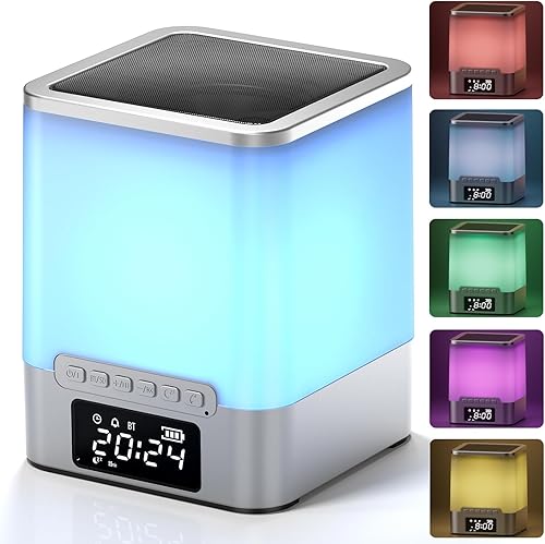 Miniatura 1 de Reloj despertador para dormitorio, altavoz Bluetooth con luz nocturna RGB con ritmos musicales, despertador con sonido y luz, control táctil