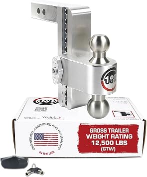 Weigh Safe Adjustable Trailer Hitch Ball Mount - 8" Adjustable Drop Hitch for 2" Receiver - Premium Heavy Duty Aluminum Trailer Tow Hitch w/ Stainless Steel Tow Balls 2" & 2 5/16" - 12,500 lbs GTW