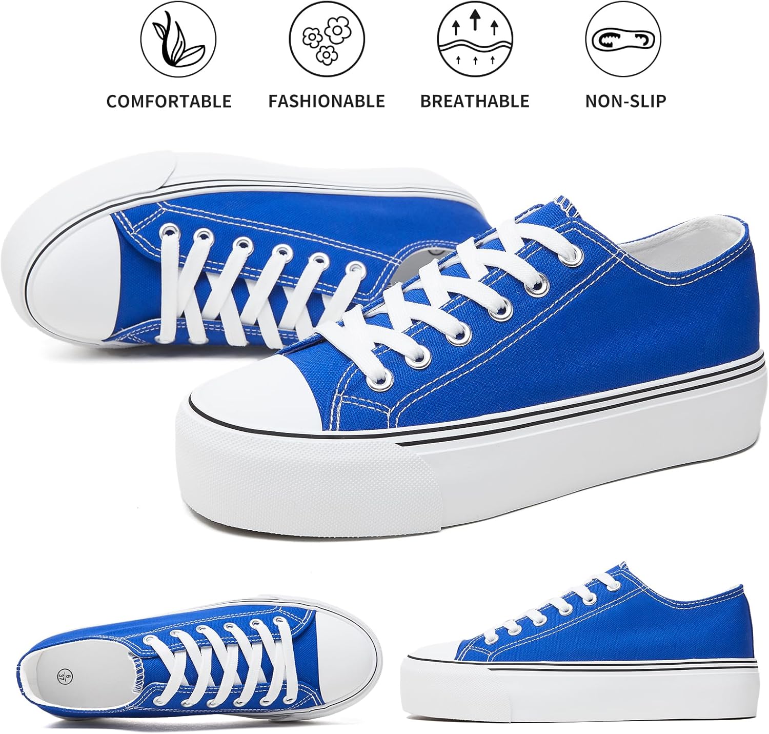 hash bubbie Platform Sneakers for Women White Platform Shoes Low Top Tennis Shoes Non Slip Black Fashion Canvas Sneakers - Image 7