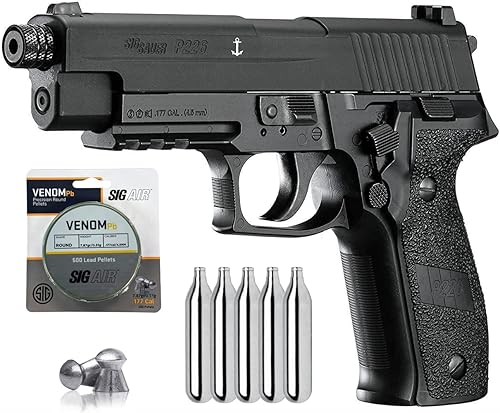 Sg Sauer P226 Pistola de aire con CO2 de 0.42 oz (paquete de 5) y paquete de 500 pellets (negro, 8.25 pulgadas)