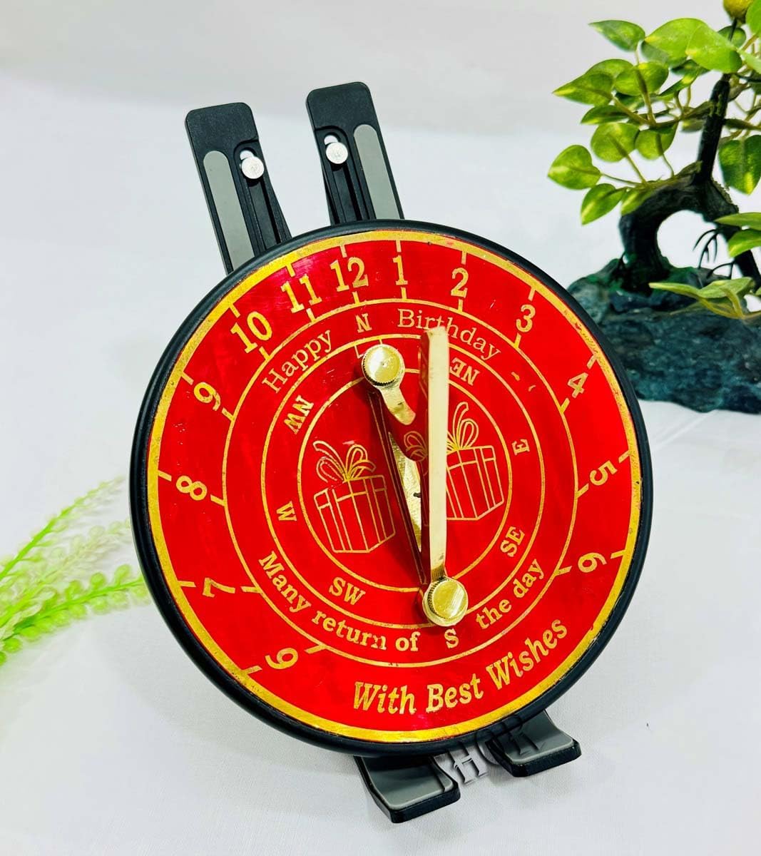 THOR INSTRUMENTS 6" Red Gaarden Happy Birthday's Sundial Compass - Solid Brass Sun Dial Rustic Vintage Home Decor Gifts Fully Functional