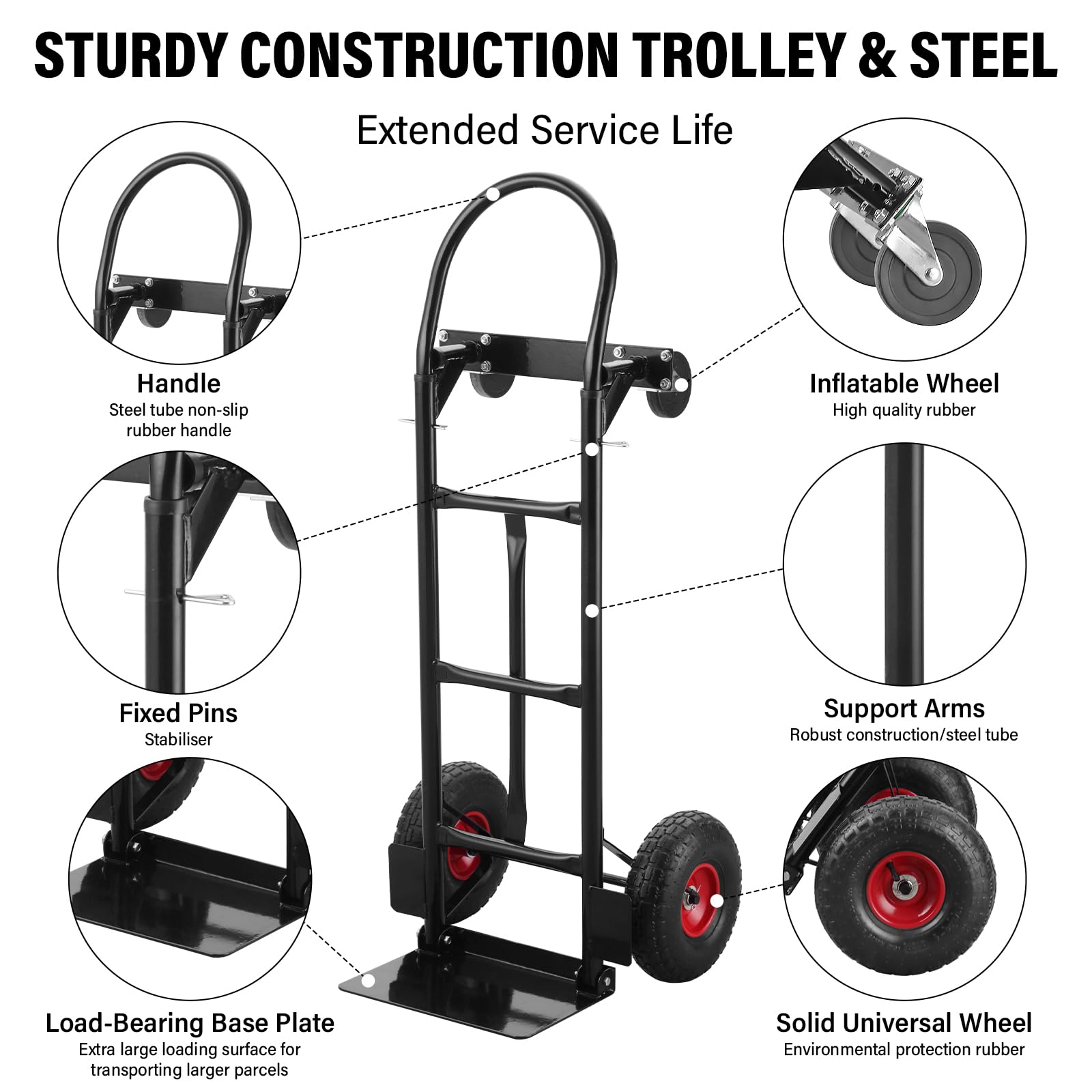 TEENO Carretilla Plegable | Carretilla Multifuncional 2 en 1 | Carretilla Plegable y Carro con Ruedas | hasta 350 KG | Transformable | Transporte Fácil para Equipaje, Almacenes, Compras y Industrial