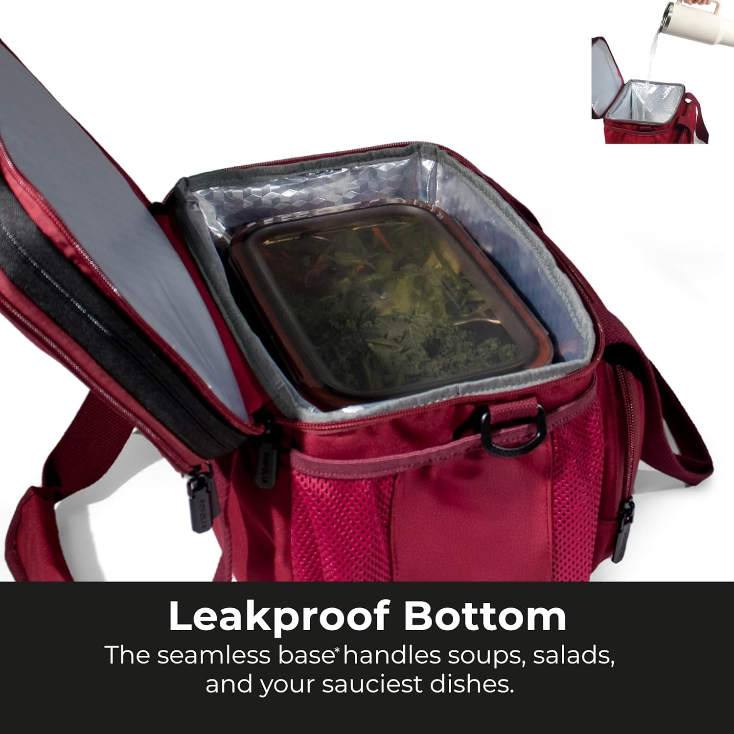 Dual Compartment Lunch Bag, 12L Insulated Leakproof Lunch Box, 13 Cans Capacity (Burgundy)