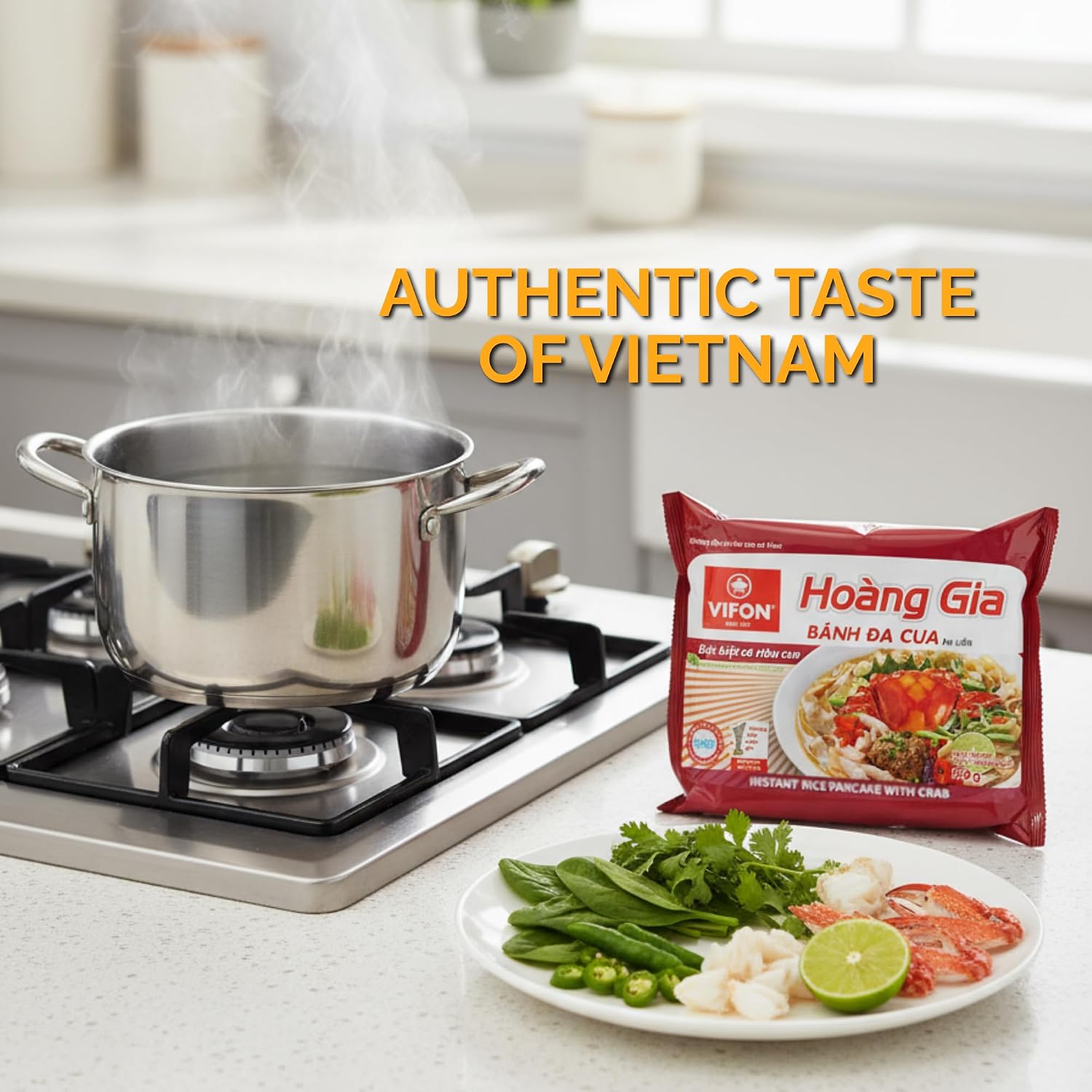 VIFON Hoàng Gia Instant Brown Rice Noodles with Real Crab (Bánh Đa Cua), 120 g 18 Bags | Premium Vietnamese Noodles | Real Crab Pack | Authentic Royal Recipe (0.24 Ounce (Pack of 18), Crab Flavored Noodles)
