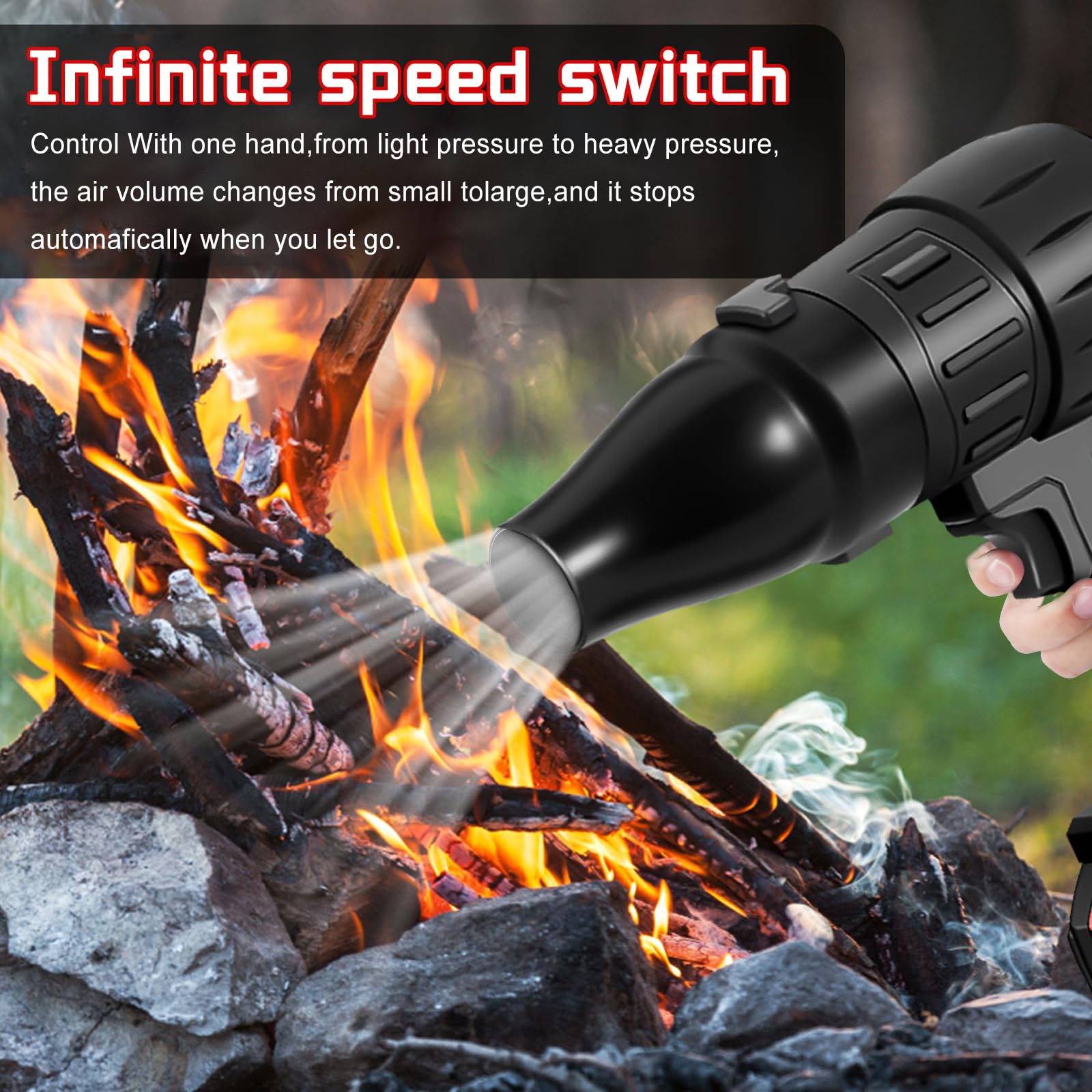 Ventilateur Turbo sans Fil À 35 000 TR/Min, 800W Ventilateur Électrique Super Puissant avec Batterie, Souffleur d'air Portable pour Éliminer La Poussière, Nettoyer Les Feuilles (+3 Nozzles)