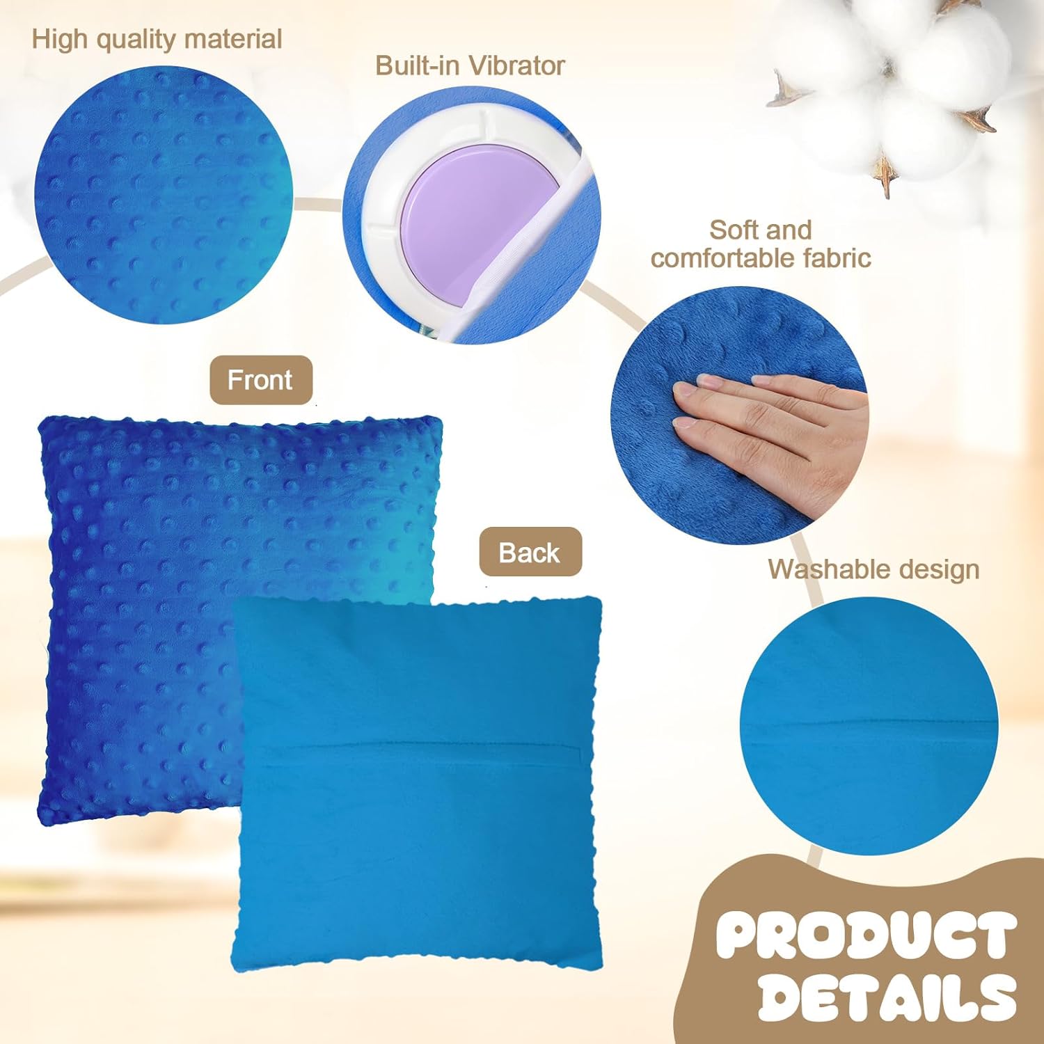 Kigley 2 Pack Vibrating Pillow Sensory Pillow for Kids Adults Pressure Activated 12 x 12 Massage with Textured Stimulation Bumps for Relieve Pain Stress Autistic Christmas Party Gifts(Red,Blue)