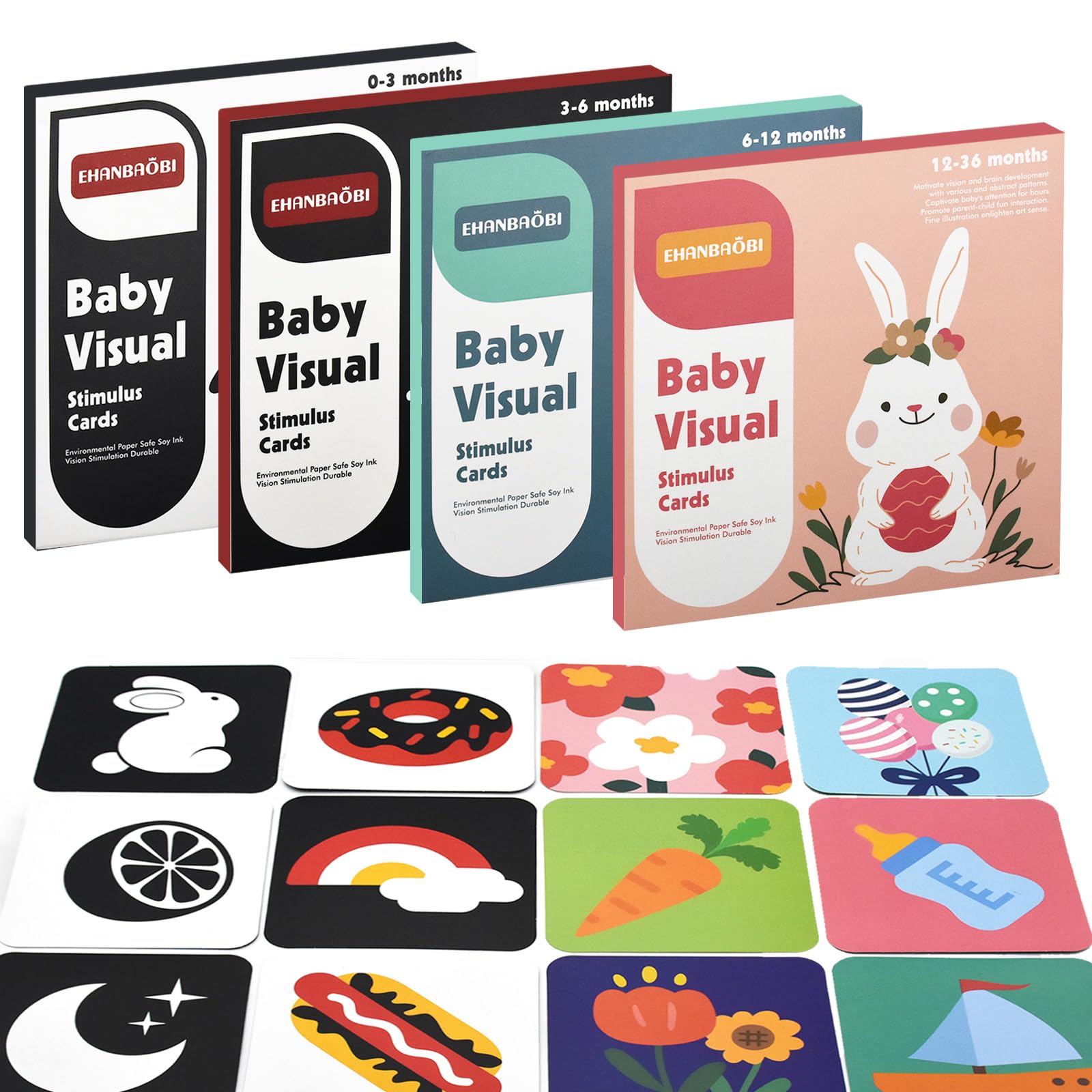 SHENSAIGO Newborn Essentials 0-36 Months, 64 PCS High Contrast Baby Sensory Cards, Colourful Black and White Sensory Toys for Babies, Baby Flash Cards for Visual Stimulation and Brain Development