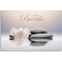 Fenbhjgy Zen Stone Lotus Flower Canvas Wall Art, Just Breath Quotes Poster, Spiritual Meditation Prints for Home Office Yoga Room, Modern Minimal Bathroom Bedroom Wall Decor 12x16in Unframed
