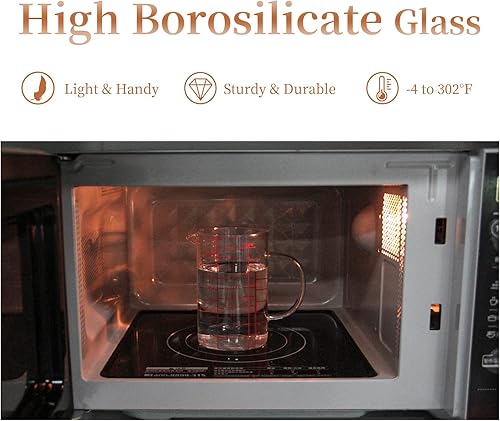 Vista 12 de Newness Taza medidora de vidrio con asa, 33.8 fl oz (1 litro, 4 tazas) taza medidora de doble cara con tres escalas (OZ, taza, ML/CC) y pico