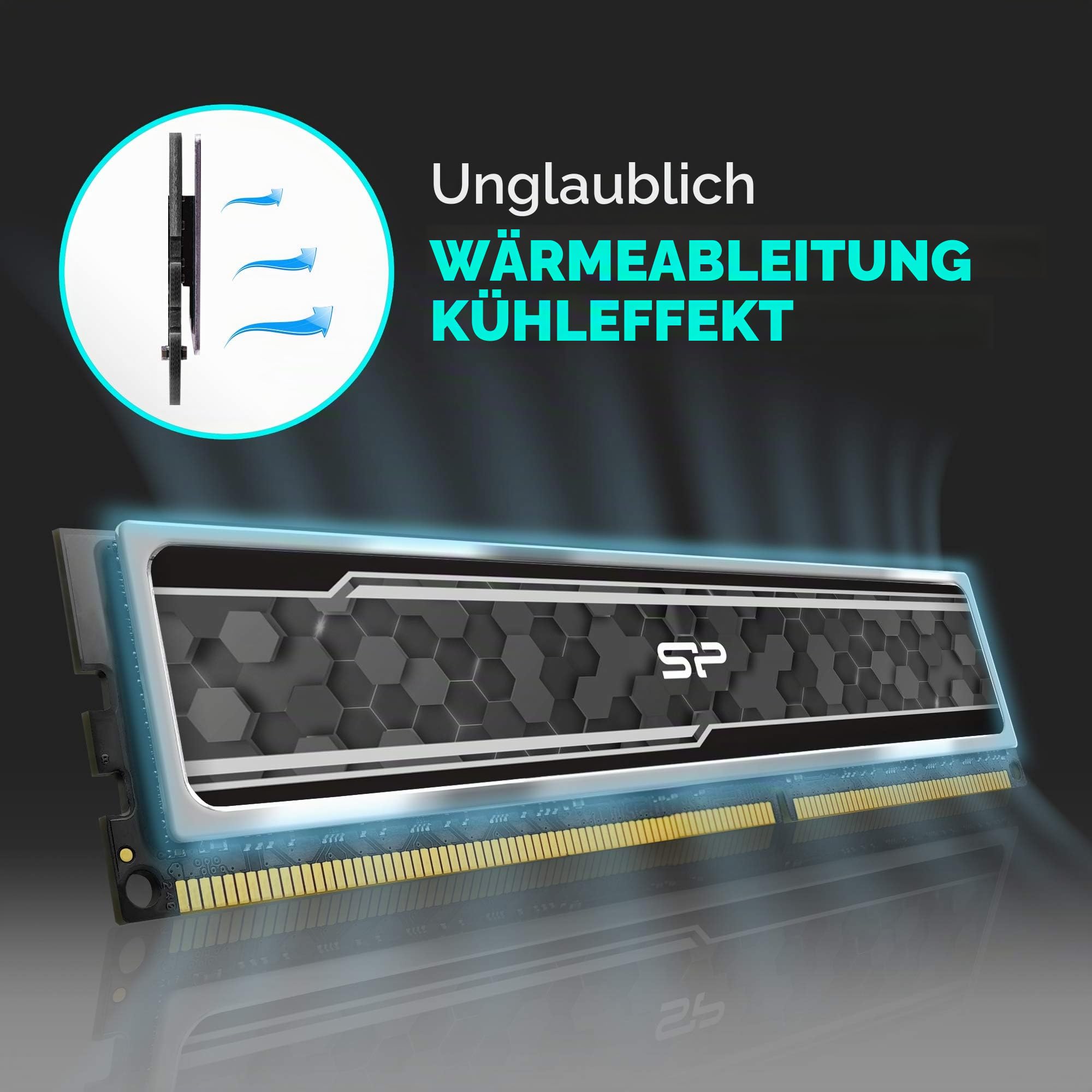 Silicon Power SP016GXLZU320BDAJ5 hochwertiger DDR4 RAM für Gaming, 16 GB (8 GB x 2), 3200 MHz (PC4 25600), CL 16, 1,35 V, Desktop-Arbeitsspeicher mit Kühlkörper, Grau (Camouflage Grey)